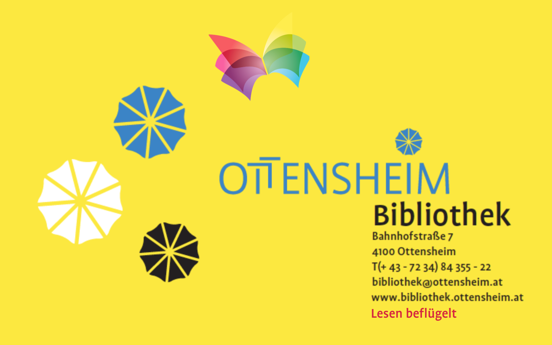 Banner Bibliothek Ottensheim, gelb, logo